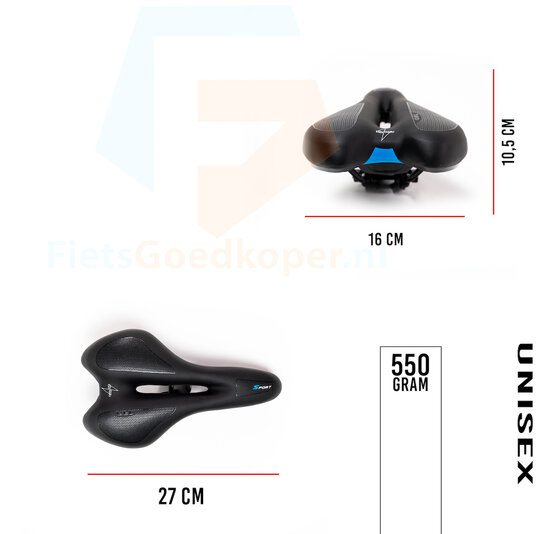 Voltano Anatomic Fietszadel – Zwart / Blauw - Uitsparing