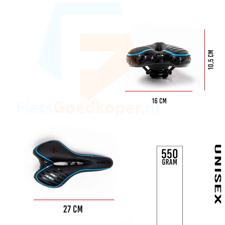 Voltano Greek Trekking Fietszadel – Zwart / Blauw - Uitsparing - Inclusief Zadelstrop