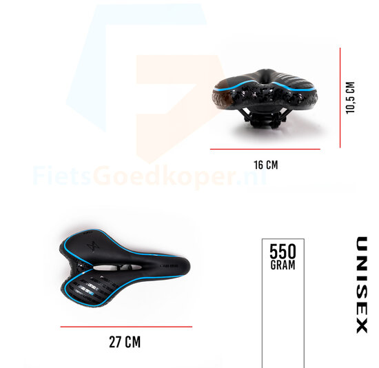 Voltano Greek Trekking Fietszadel – Zwart / Blauw - Uitsparing - Inclusief Zadelstrop