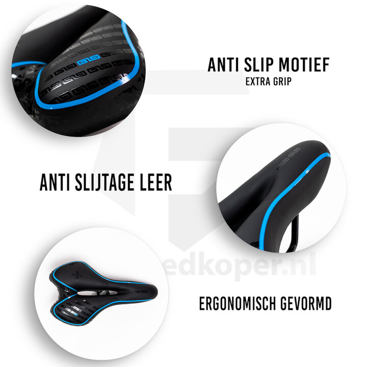 Voltano Greek Trekking Fietszadel – Zwart / Blauw - Uitsparing - Inclusief Zadelstrop