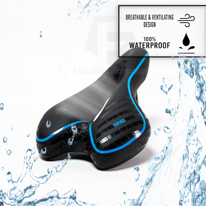 Voltano Greek Trekking Fietszadel – Zwart / Blauw - Uitsparing - Inclusief Zadelstrop