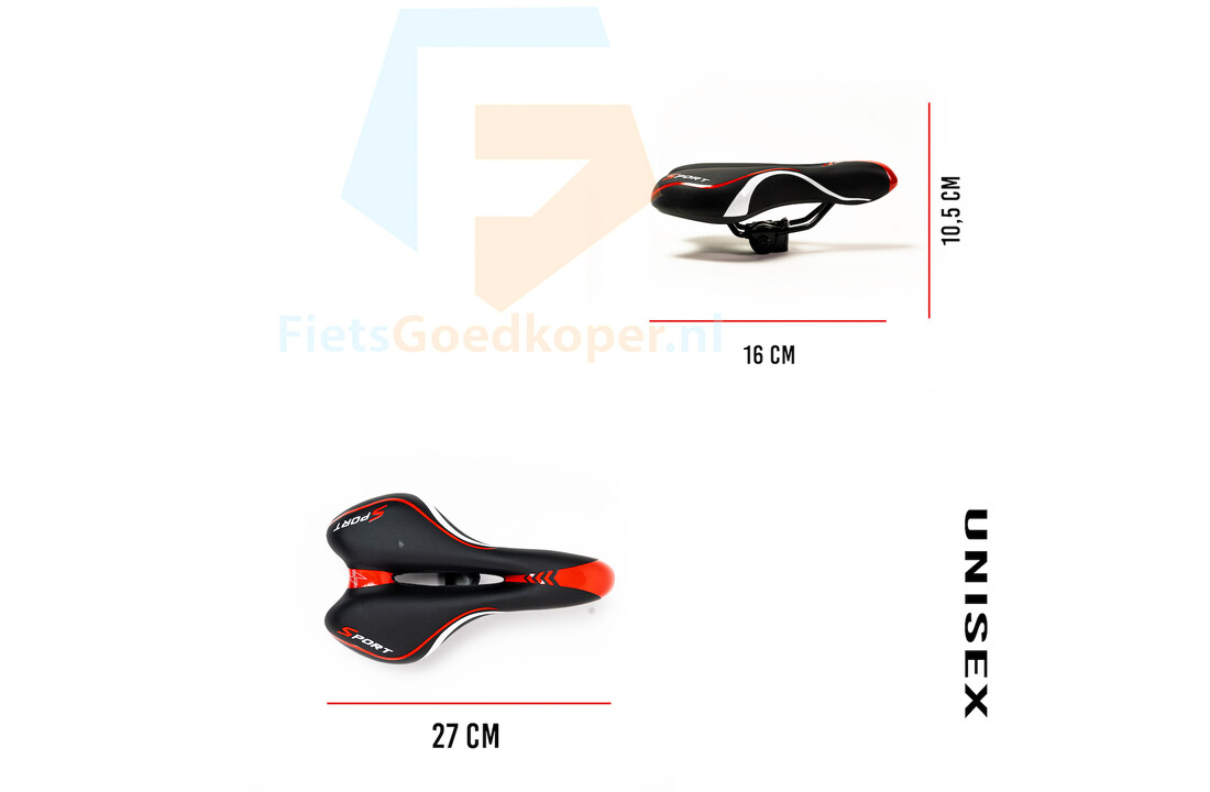 Voltano Sport Fietszadel – Zwart / Rood - Gel - Trekking Zadel