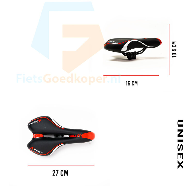 Voltano Sport Fietszadel – Zwart / Rood - Gel - Trekking Zadel