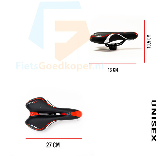 Voltano Sport Fietszadel – Zwart / Rood - Gel - Trekking Zadel