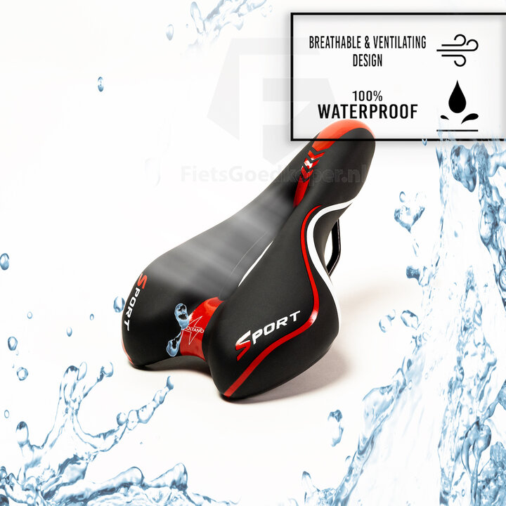 Voltano Sport Fietszadel – Zwart / Rood - Gel - Trekking Zadel