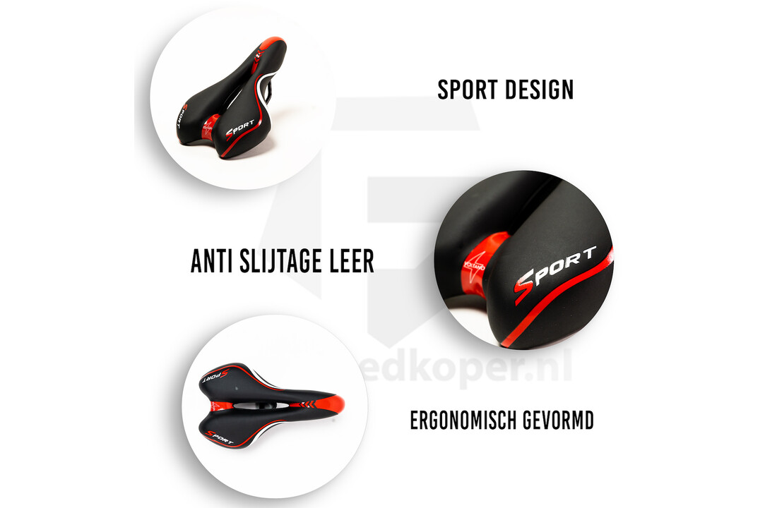Voltano Sport Fietszadel – Zwart / Rood - Gel - Trekking Zadel