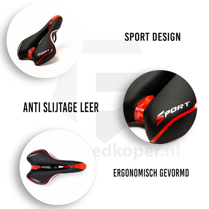 Voltano Sport Fietszadel – Zwart / Rood - Gel - Trekking Zadel