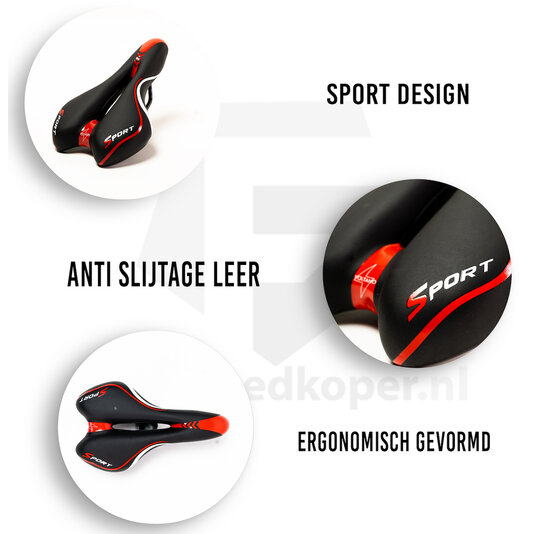 Voltano Sport Fietszadel – Zwart / Rood - Gel - Trekking Zadel
