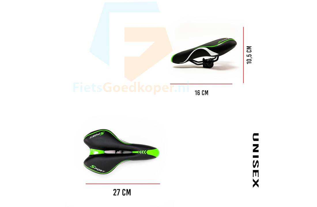 Voltano Sport Fietszadel – Zwart / Groen - Gel - Trekking Zadel