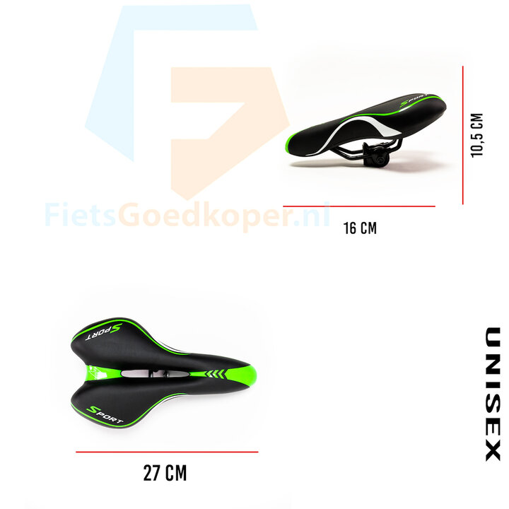 Voltano Sport Fietszadel – Zwart / Groen - Gel - Trekking Zadel