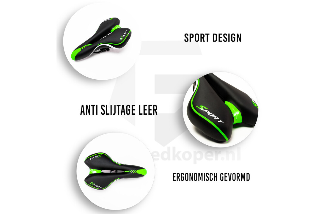 Voltano Sport Fietszadel – Zwart / Groen - Gel - Trekking Zadel