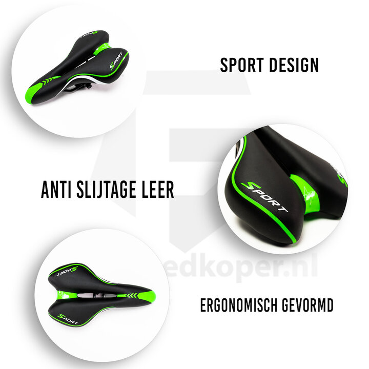 Voltano Sport Fietszadel – Zwart / Groen - Gel - Trekking Zadel