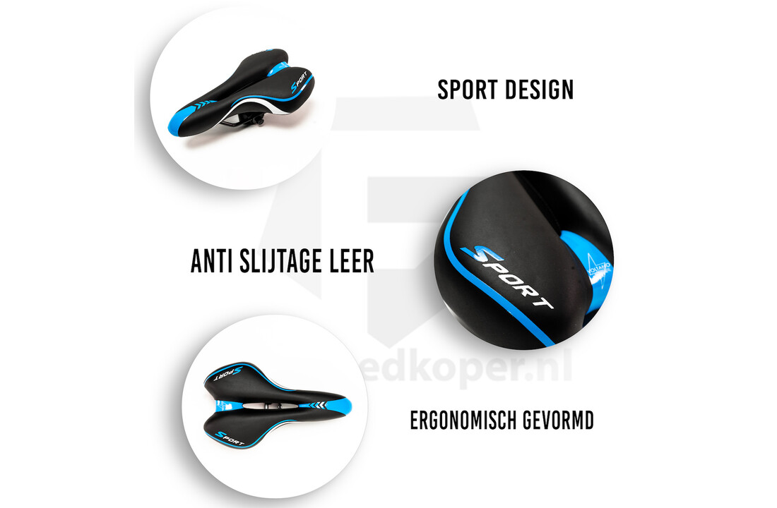 Voltano Sport Fietszadel – Zwart / Blauw - Gel - Trekking Zadel