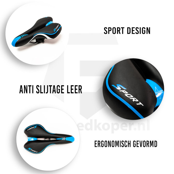 Voltano Sport Fietszadel – Zwart / Blauw - Gel - Trekking Zadel