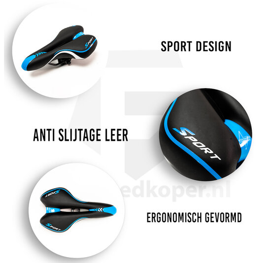 Voltano Sport Fietszadel – Zwart / Blauw - Gel - Trekking Zadel