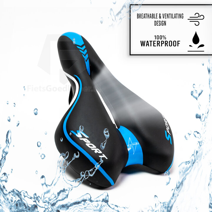 Voltano Sport Fietszadel – Zwart / Blauw - Gel - Trekking Zadel