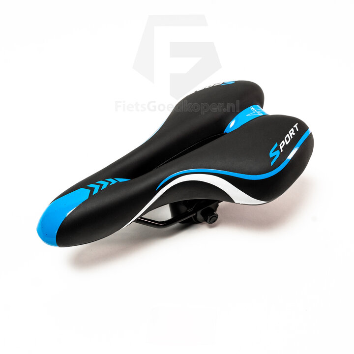 Voltano Sport Fietszadel – Zwart / Blauw - Gel - Trekking Zadel