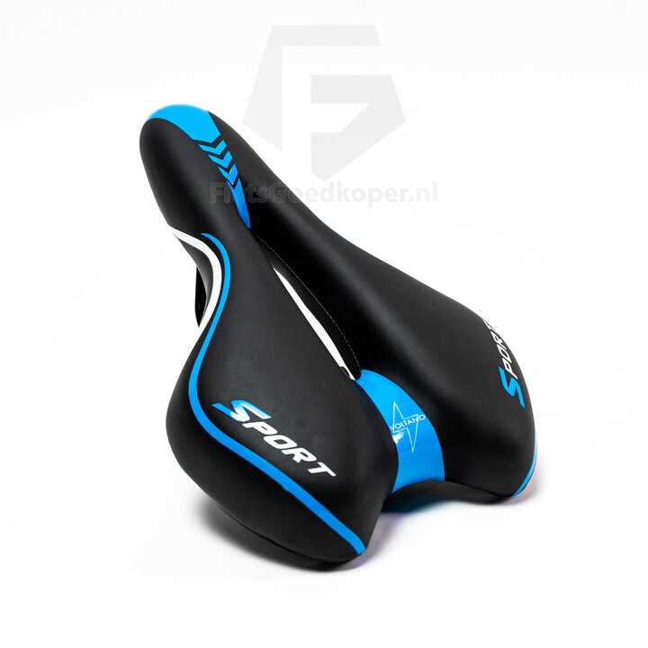Voltano Sport Fietszadel – Zwart / Blauw - Gel - Trekking Zadel