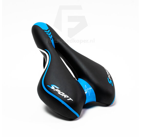 Voltano Sport Fietszadel – Zwart / Blauw - Gel - Trekking Zadel