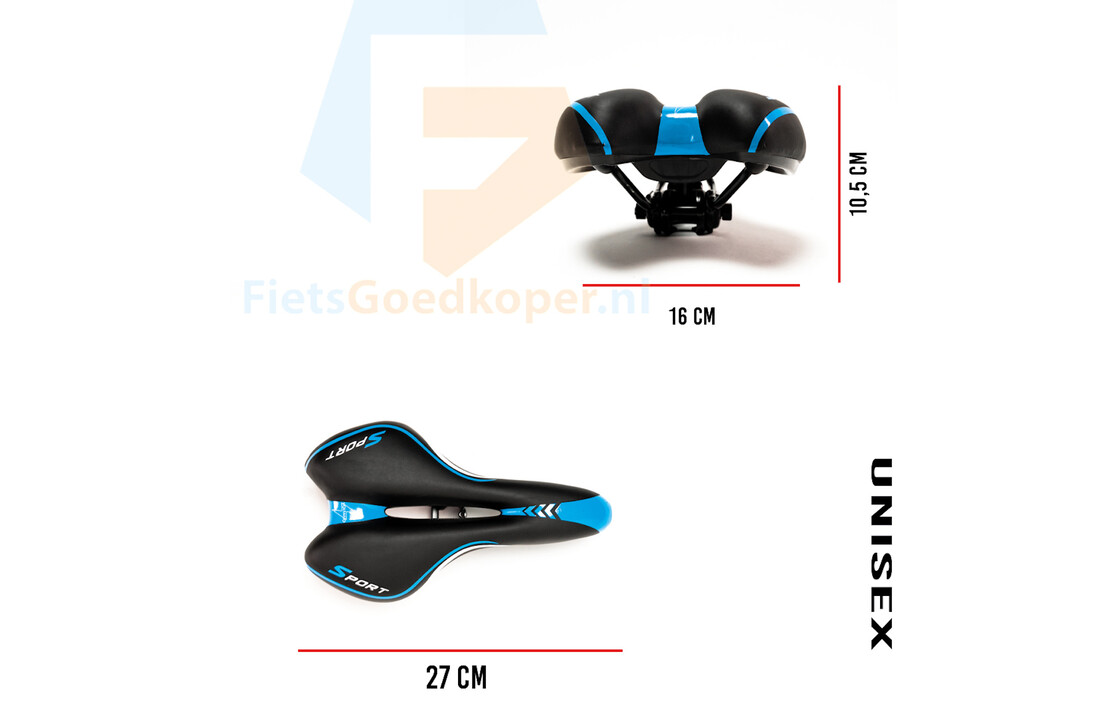 Voltano Sport Fietszadel – Zwart / Blauw - Gel - Trekking Zadel