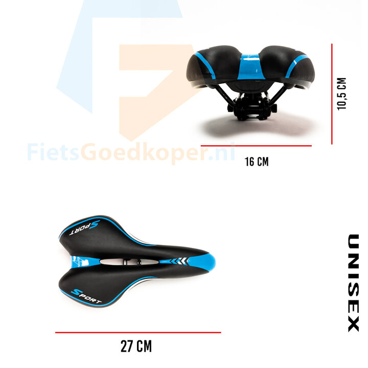 Voltano Sport Fietszadel – Zwart / Blauw - Gel - Trekking Zadel