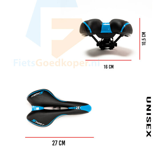 Voltano Sport Fietszadel – Zwart / Blauw - Gel - Trekking Zadel