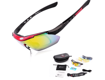 Voltano Fietsbril - Zwart / Rood - Incl. 5 Gratis Lenzen En Meer
