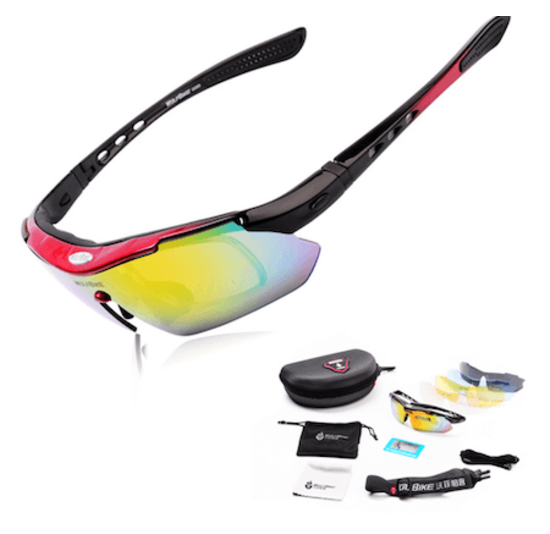 Voltano Fietsbril - Zwart / Rood - Incl. 5 Gratis Lenzen En Meer