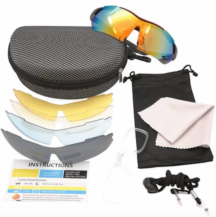 Voltano Fietsbril - Zwart / Rood - Incl. 5 Gratis Lenzen En Meer