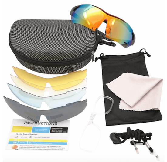 Voltano Fietsbril - Zwart / Rood - Incl. 5 Gratis Lenzen En Meer