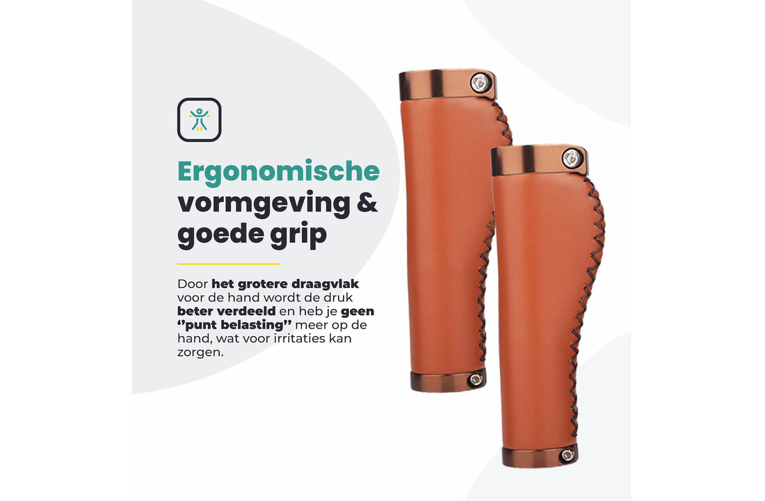 Voltano Leren Fietshandvatten Lichtbruin - Ergonomisch Gevormd - Met Inbus Lock On