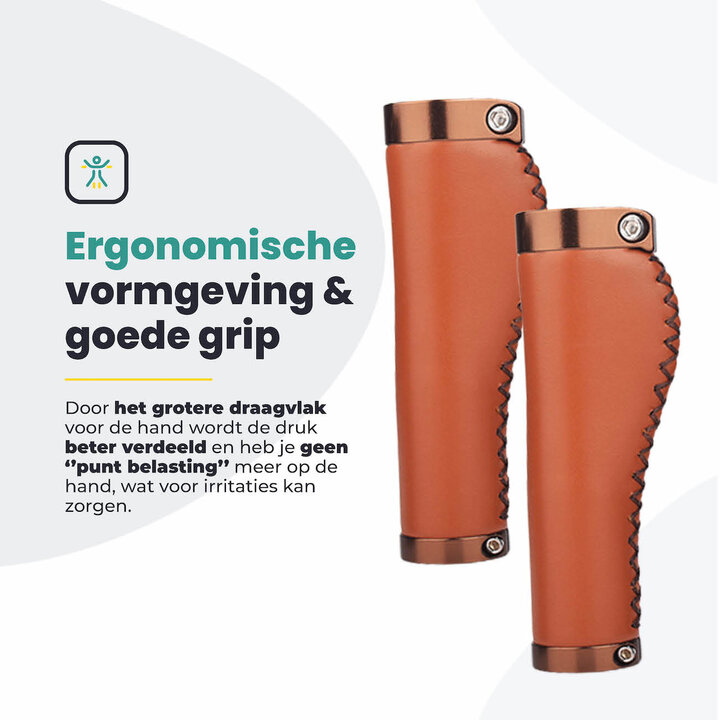 Voltano Leren Fietshandvatten Lichtbruin - Ergonomisch Gevormd - Met Inbus Lock On