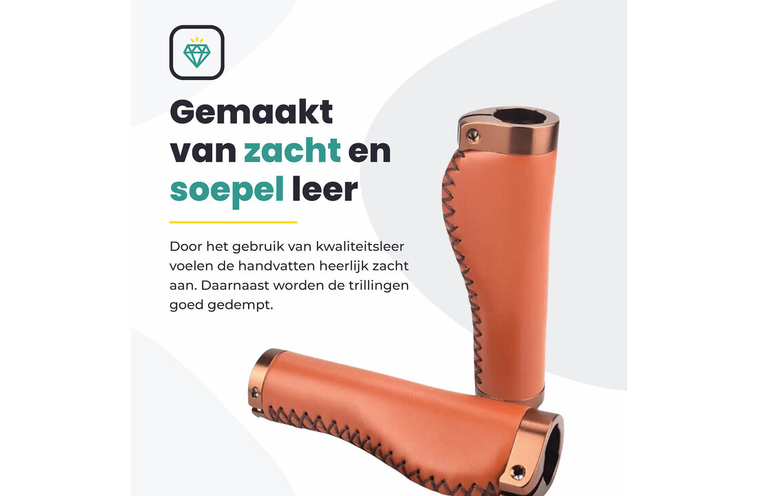 Voltano Leren Fietshandvatten Lichtbruin - Ergonomisch Gevormd - Met Inbus Lock On