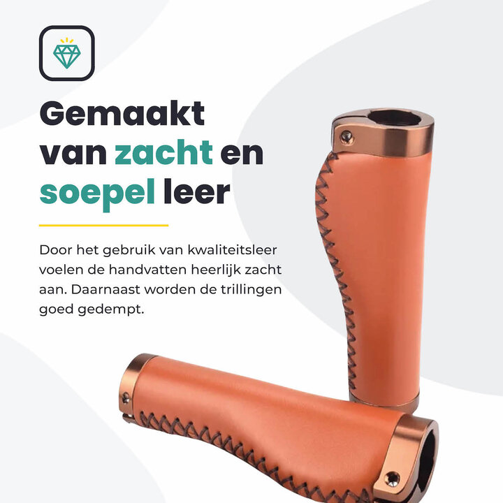 Voltano Leren Fietshandvatten Lichtbruin - Ergonomisch Gevormd - Met Inbus Lock On