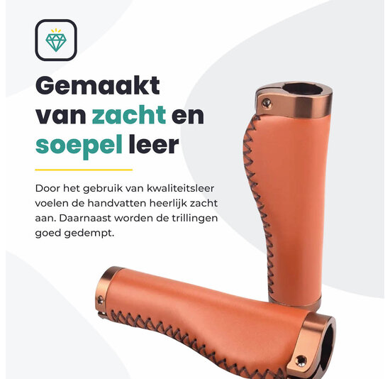 Voltano Leren Fietshandvatten Lichtbruin - Ergonomisch Gevormd - Met Inbus Lock On