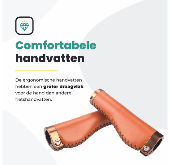 Voltano Leren Fietshandvatten Lichtbruin - Ergonomisch Gevormd - Met Inbus Lock On