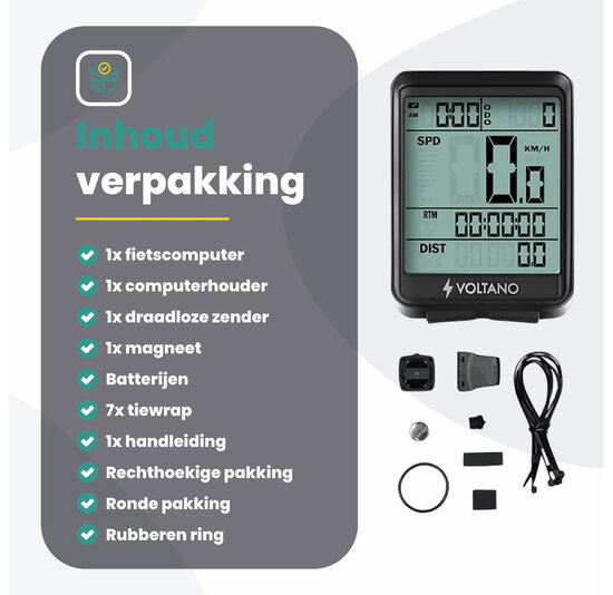 Voltano Draadloze Fietscomputer 2.1 inch - Zwart - 21 Functies - Waterdicht