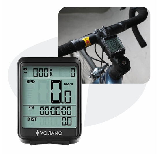 Voltano Draadloze Fietscomputer 2.1 inch - Zwart - 21 Functies - Waterdicht