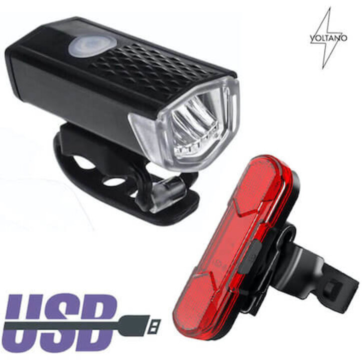 Voltano Led Fietsverlichtingset Met USB Aansluiting - Voor En Achterlicht