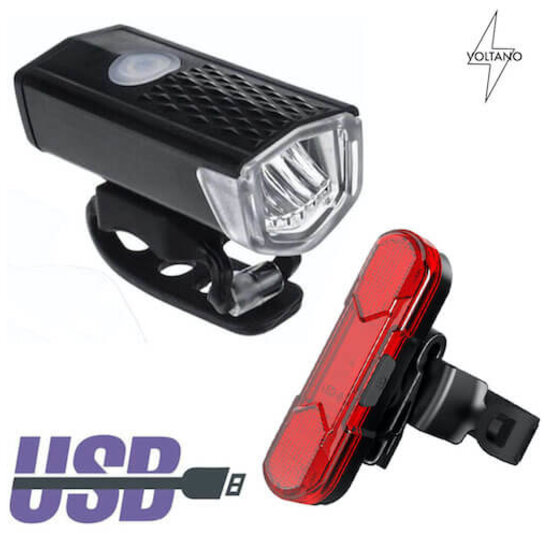 Voltano Led Fietsverlichtingset Met USB Aansluiting - Voor En Achterlicht