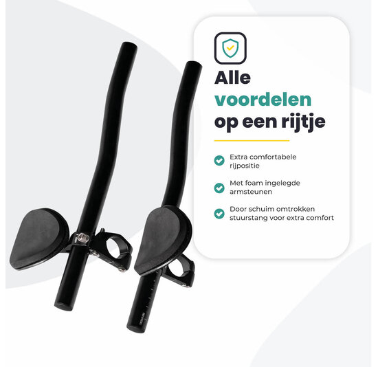 Voltano Verstelbaar Ligstuur Recht - Zwart - Aluminium - Opzetstuur / Tijdritstuur - 22,4 / 25,4