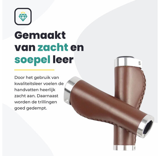 Voltano Leren Fietshandvatten Bruin - Ergonomisch Gevormd - Met Inbus Lock On