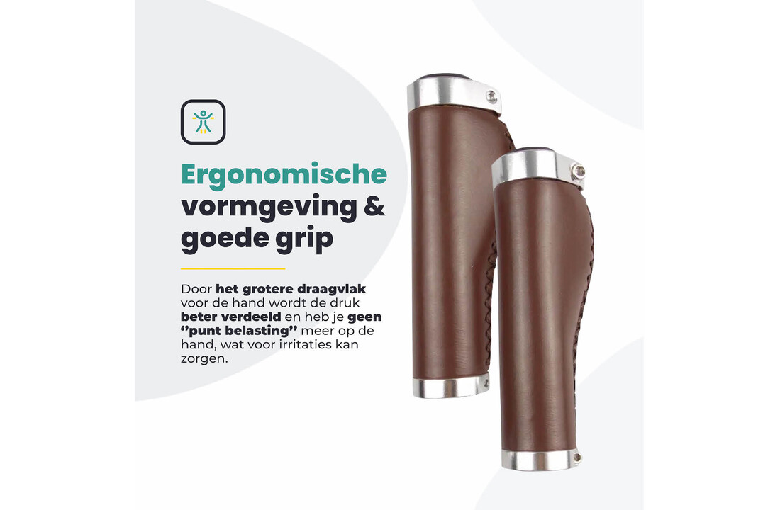 Voltano Leren Fietshandvatten Bruin - Ergonomisch Gevormd - Met Inbus Lock On