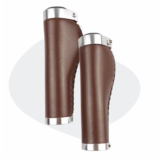 Voltano Leren Fietshandvatten Bruin - Ergonomisch Gevormd - Met Inbus Lock On