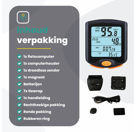 Voltano Fietscomputer Draadloos – Zwart / Oranje - Waterdicht