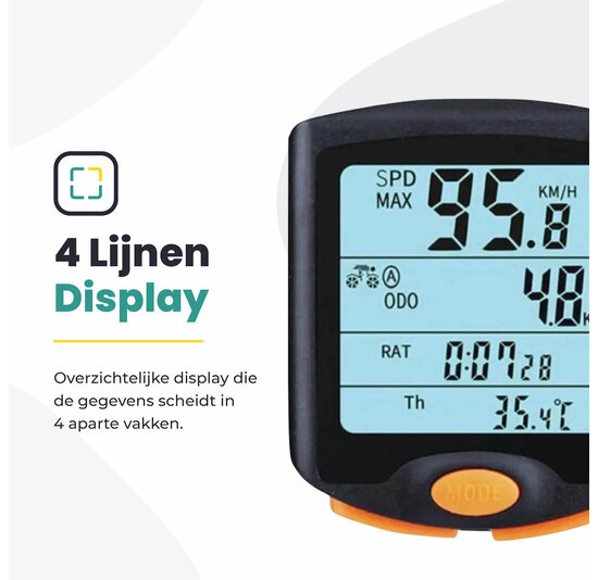 Voltano Fietscomputer Draadloos – Zwart / Oranje - Waterdicht