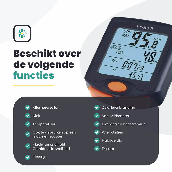 Voltano Fietscomputer Draadloos – Zwart / Oranje - Waterdicht