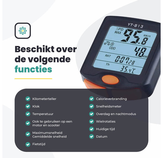 Voltano Fietscomputer Draadloos – Zwart / Oranje - Waterdicht