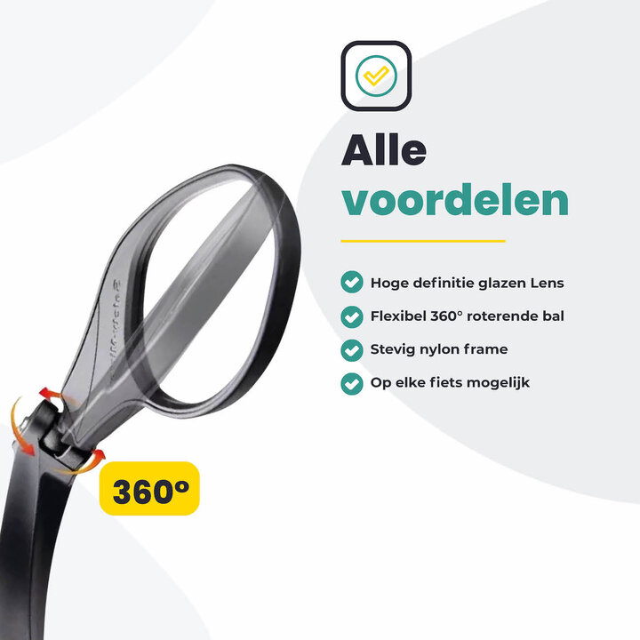 Voltano Fietsspiegel Links Draaibaar - Zwart - 9CM