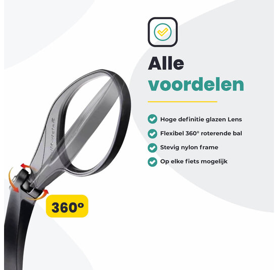 Voltano Fietsspiegel Links Draaibaar - Zwart - 9CM